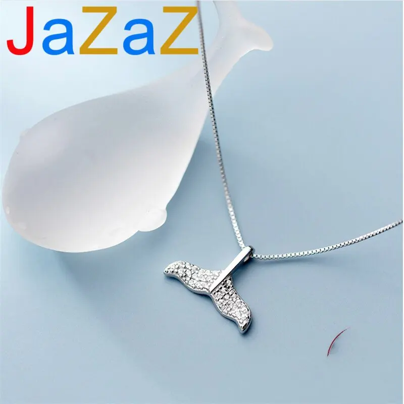

A00547 Genuine 100% 925 Sterling Silver Fish Tail Pendant Chain Necklace For Women Romantic Crystal Zircon Jewelry Gift