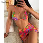 Купальник vigoкейси с цветочным принтом, 3 шт.компл., Женская Сексуальная мини-юбка с высокой талией, комплект бикини 2021, купальник, Бразильский купальный костюм с лямкой на шее