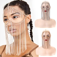 tassel veil masks handmade rhinestone chain face mask dance party costume head decor facemask mesh net party show