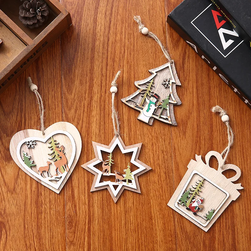 1 шт. деревянное Рождественское украшение Xmas Tree кулон 3D украшения дома Новый Год