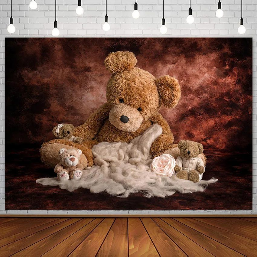 

Avezano Toy Bear Photo Backdrops Baby Shower Vintage Brown Newborn Portrait Photophones Photography Background Studio Photozone