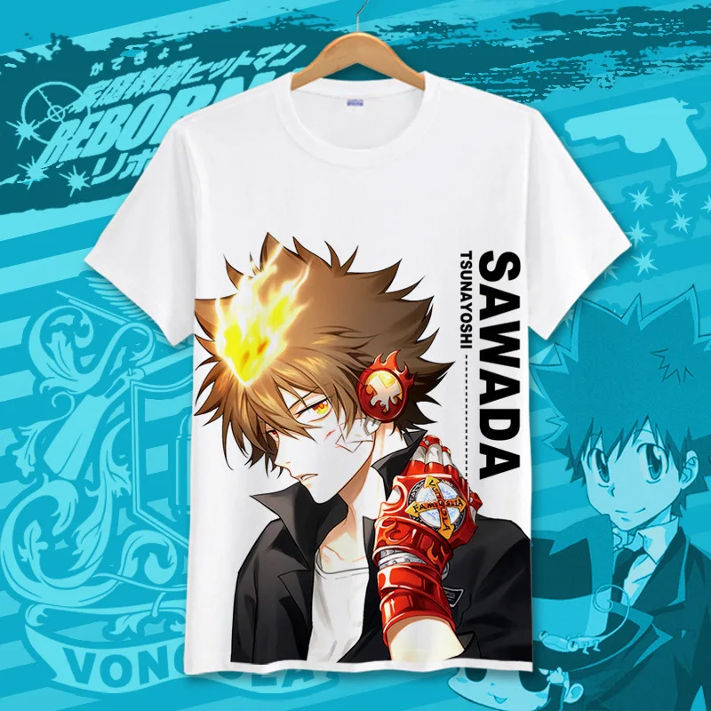 Японский аниме kateyo Hitman Reborn футболка Sawada Tsunayoshi летняя модный мультяшный Топ