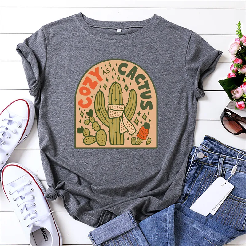 

Cactus T Shirt Women Summer Plus Size Cute Graphic Tees Casual Short Sleeve O-neck Cotton T Shirts Tops Tees Streetwear Top