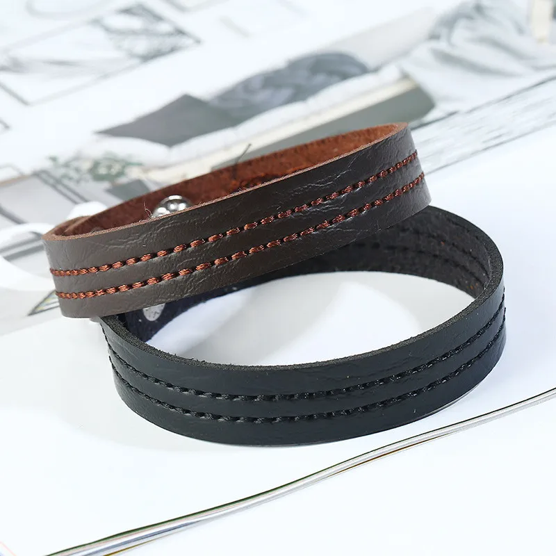 Кожаный браслет с вышивкой для мужчин и женщин простой из искусственной воловьей