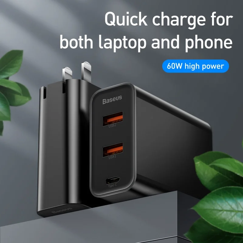 Baseus 60 Вт Usb зарядное устройство usb type-C быстрое двухдиапазонный слот и адаптер США