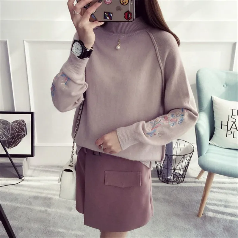 Женский пуловер с вышивкой и жемчугом повседневный Свободный вязаный длинным