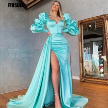 Fivsole – robe de soirée en Satin bleu clair, style sirène, manches longues, arabie saoudite, soie, longue, robe de bal, 2021  (3)