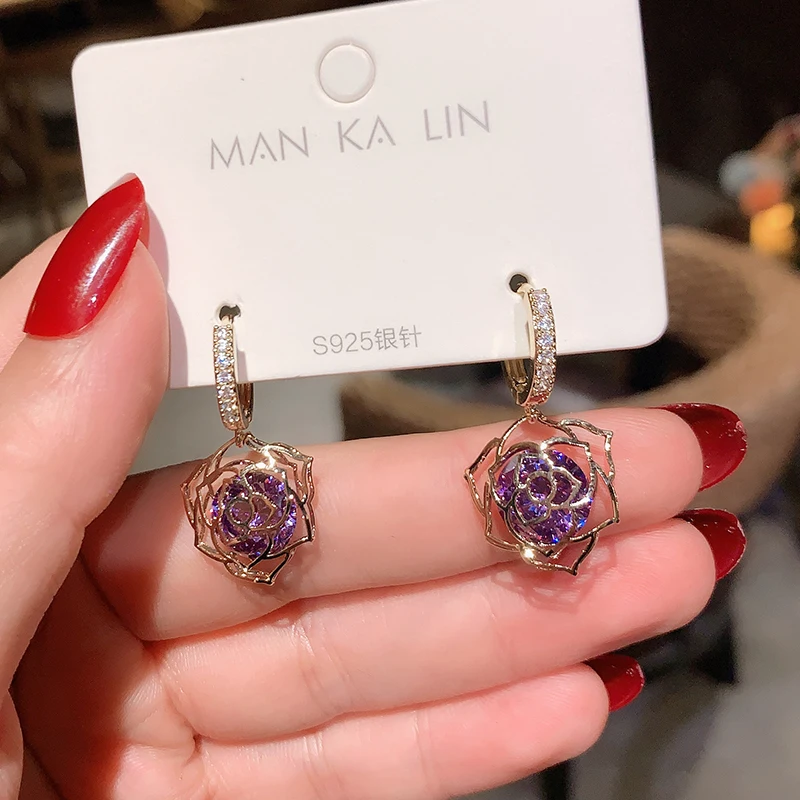 

East gate rose zircon earring buckle South Korean high sense of temperament set earrings female new earring products