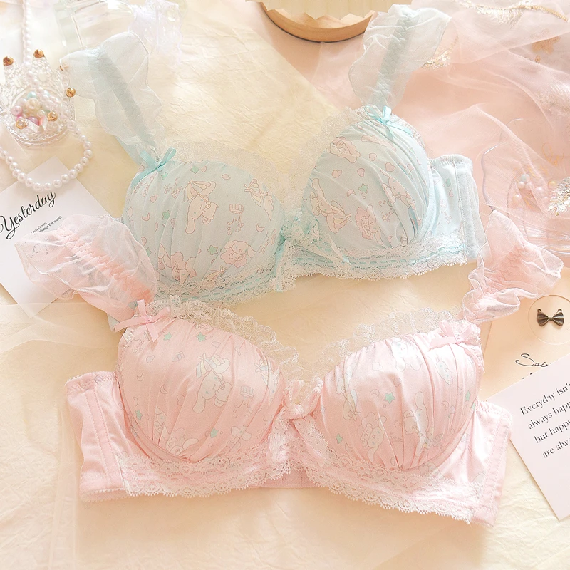 Japanese sweet cute lolita my melody underwear girl soft with steel ring bra set plus size push up women lingerie with panties