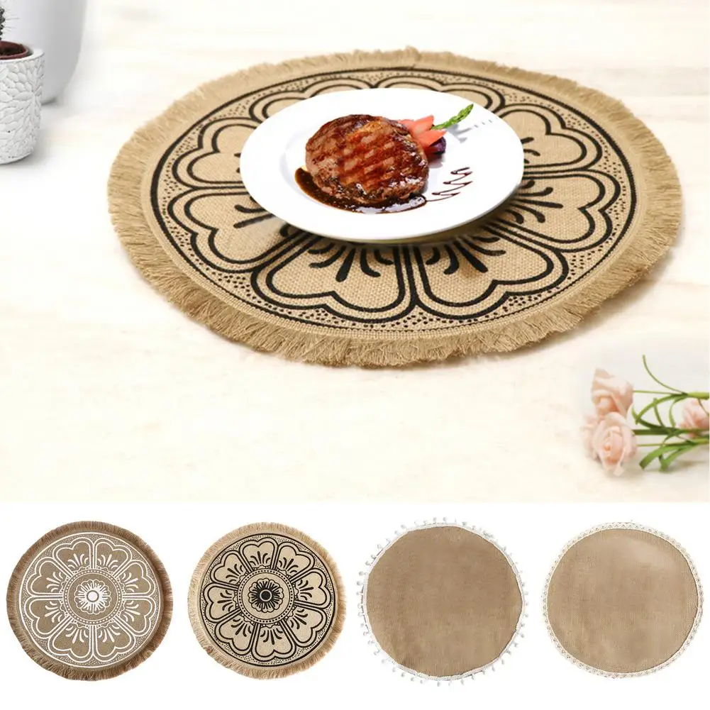 

Handmade Woven Coaster Natural Round Nordic Pad For Drinks Cotton Linen Boho Coaster Insulation Placemats For Kitchen Use Mugs C