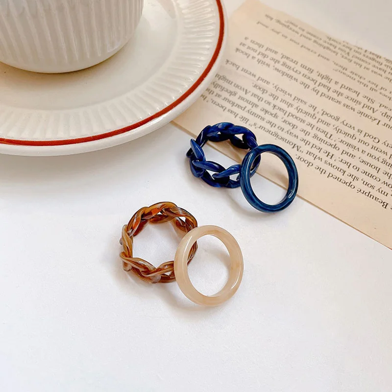 

Acetate Weave Finger Ring Geometric Opening Resin Acrylic Chain Ring