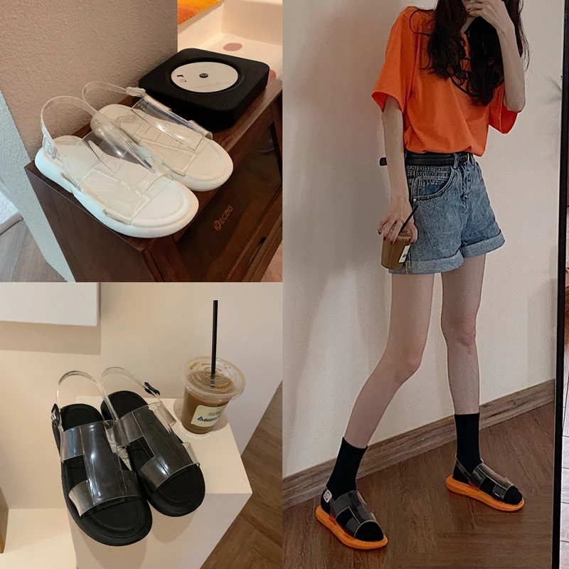 

Gladiator Sandals Transparent PVC Soft EVA Thick Bottom Summer Women Shoes Lady Casual Flat WIth Sandal Orange Black Pink White