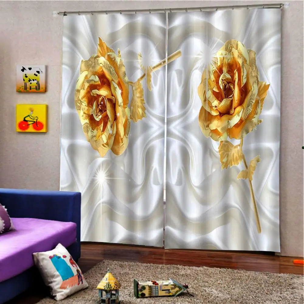 Роскошные Пользовательские 3D шторы золотые розы для гостиной спальни офиса