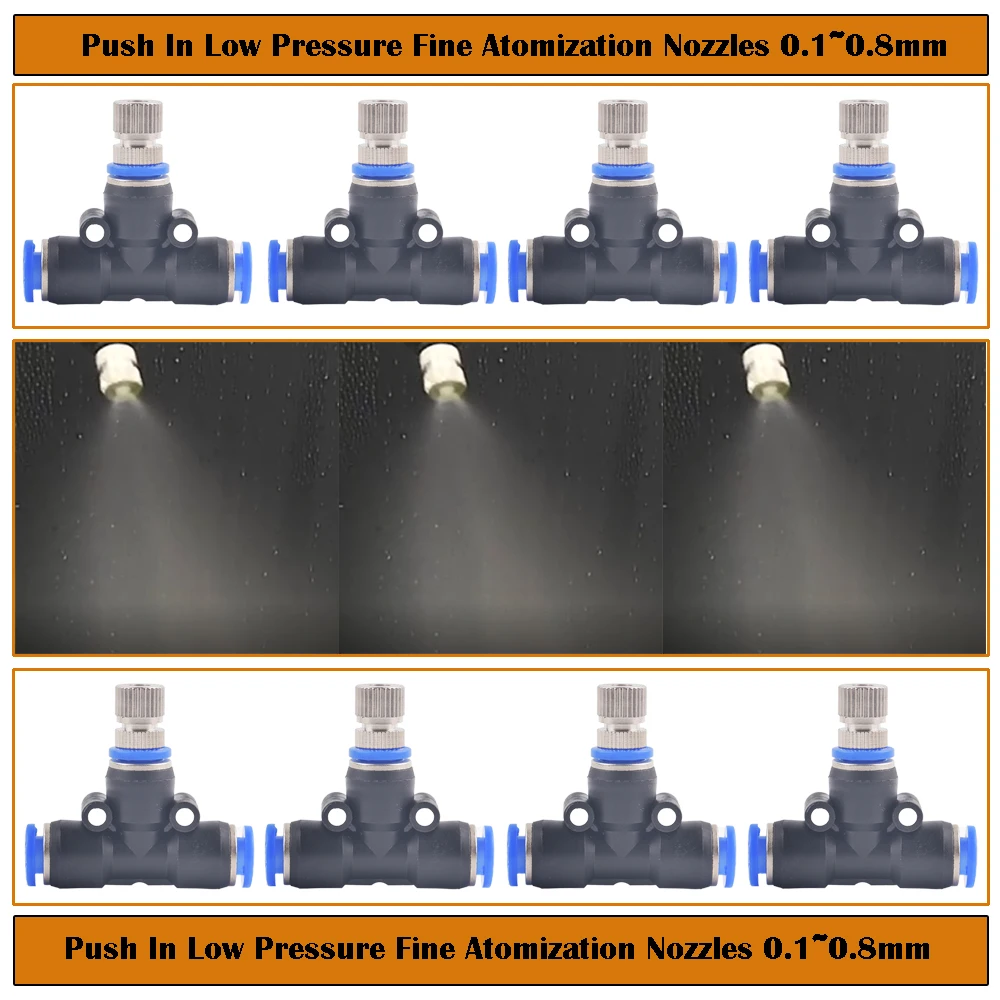 

Low Pressure Misting Cooling System Atomizing Nozzles 6mm Pneumatic Fitting Pipe Connector Watering Landscaping Sprayer