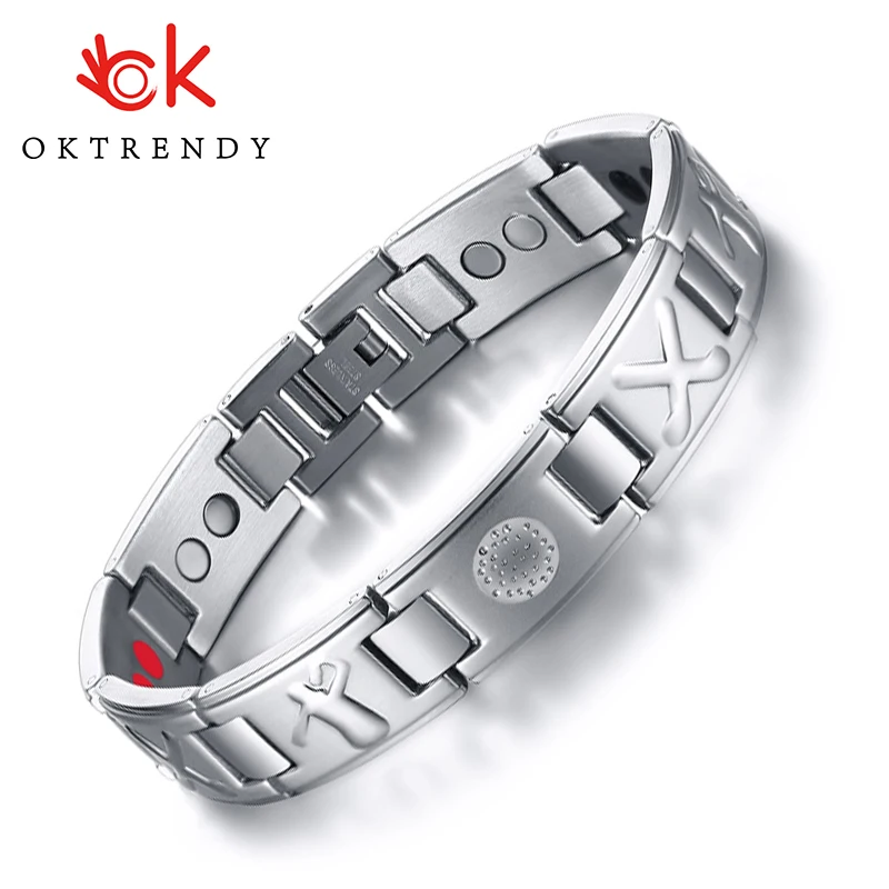 

Magnetic Stainless Steel Bracelet Silver Color 4 IN 1 Golf Print Powerful Magnet Health Energy Bracelets For Men Jewelry