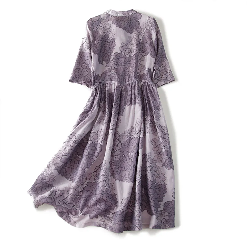 Летнее платье Таро цвета лотоса с двойным карманом средней длины китайское