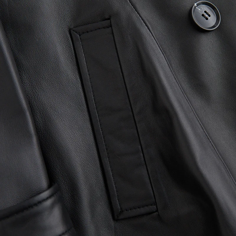 Lautaro Autumn Long Black Pu Lather Trench Coat for Women Long Sleeve Belt Epaulets 2022 British Style Fashion Leather Overcoat images - 6