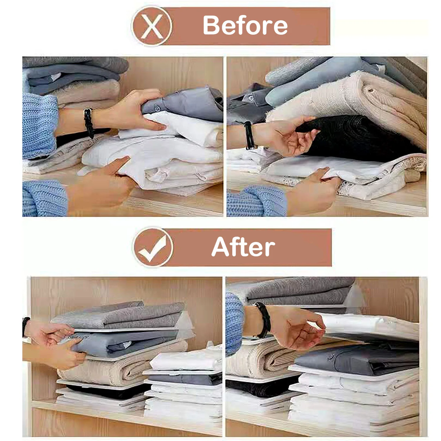 Behogar 10/12pcs Clothes Laundry Folding Boards Stackable T-Shirt Storage Folder Dividers Tray Clothing Closet Organizer Racks | Дом и сад