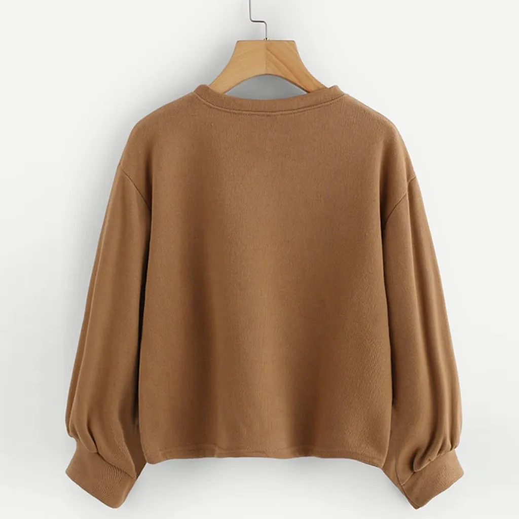 Модные женские толстовки с капюшоном, повседневная однотонная блузка с круглым вырезом и длинным рукавом, свободный свитер, топы, Женская Теплая Зимняя Блузка M840