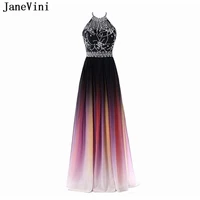janevini luxury beaded gradient rainbow prom dresses long ombre red blue evening dress 2020 chiffon halter ceremony party gowns