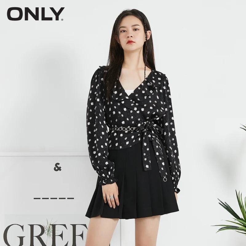

ONLY summer new petal print pattern lace embellishment design shirt female | 120305013