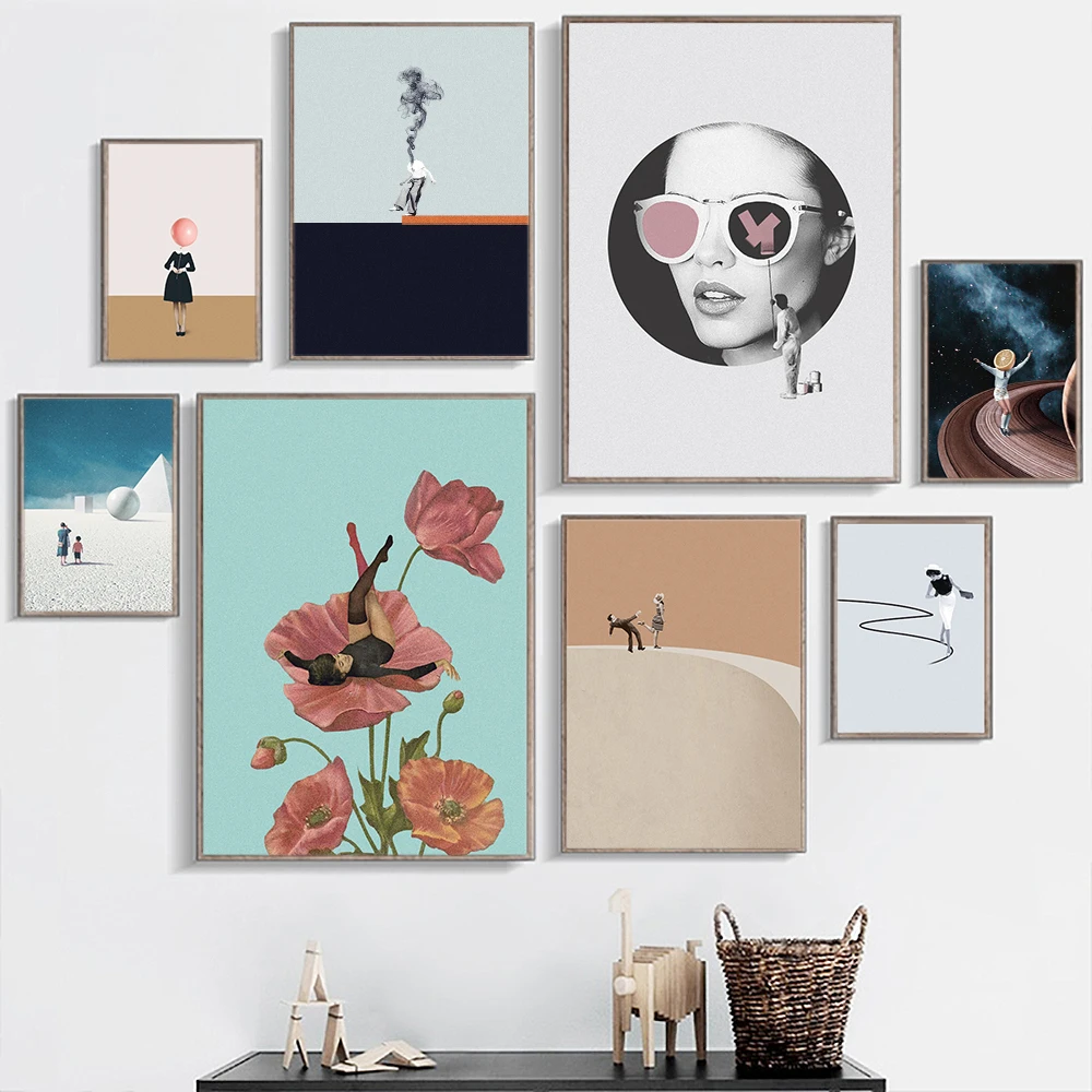 

Canvas Paintings Trendy Abstract Girl Space Interior Wall Art Poster and Print Vintage Pictures for Living Room Home Decoration