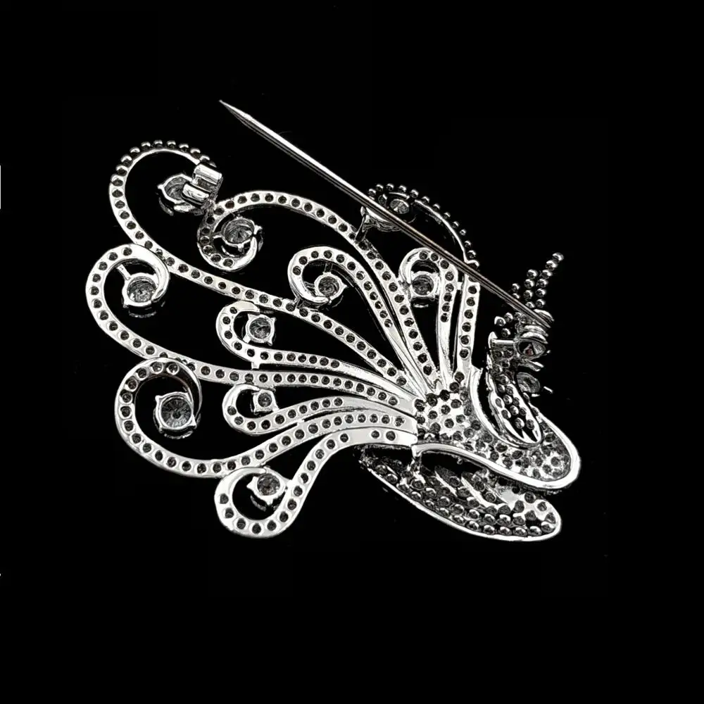 

Fantastic Full Micro Pave Clear CZ Flaunt Gleaming Plumage Peacock Brooch Pin Bird Jewelry for Women Coat Scarf Wrap Suit Dress