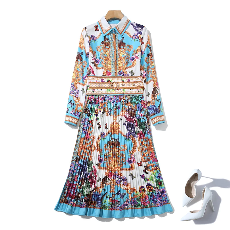 Женское плиссированное платье Осенние офисные платья с принтом вечерние длинным