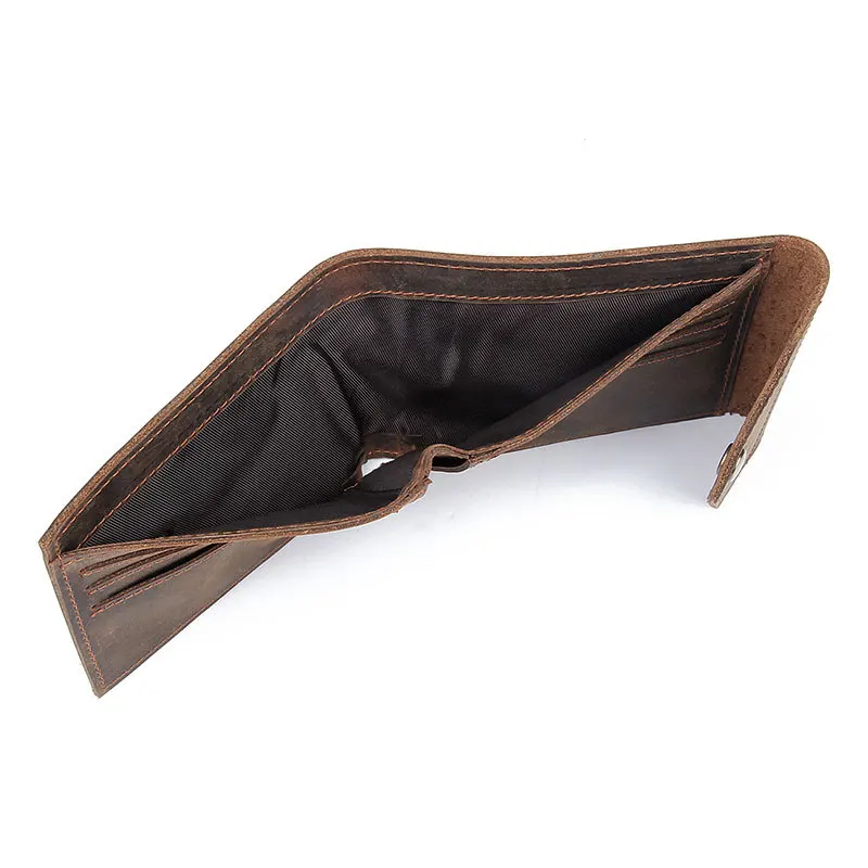 

Unisex Short Wallet 2021 New Brown Color Retro Crazy Horse Leather Purses Button Dollar Bill Men Card Holder Coin Storage Bag