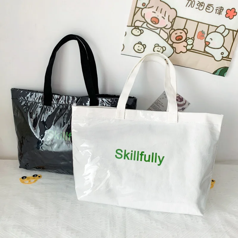 

Autumn Women's Handbags Female Canvas Simple Shopper ToteBags Jelly PVC Transparent Hand Bags Large Capacity Casual Shopping Bag