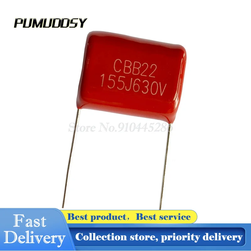 

10PCS/Lot 155 1.5uF 630V CBB Polypropylene Film Capacitor Pitch 22mm 155 1.5uF 630V