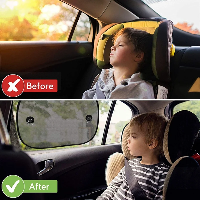 

2 Pairs of Universal Car Sun Shade for Children, Side Window UV Protection with Suction Cups for Baby, Children