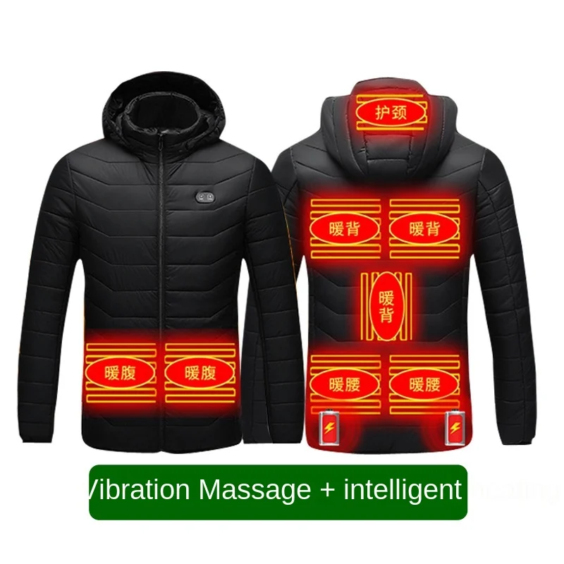 Intelligent vibration massage heating cotton clothes men's Korean slim charging cotton clothes hooded USB electric warm jacket