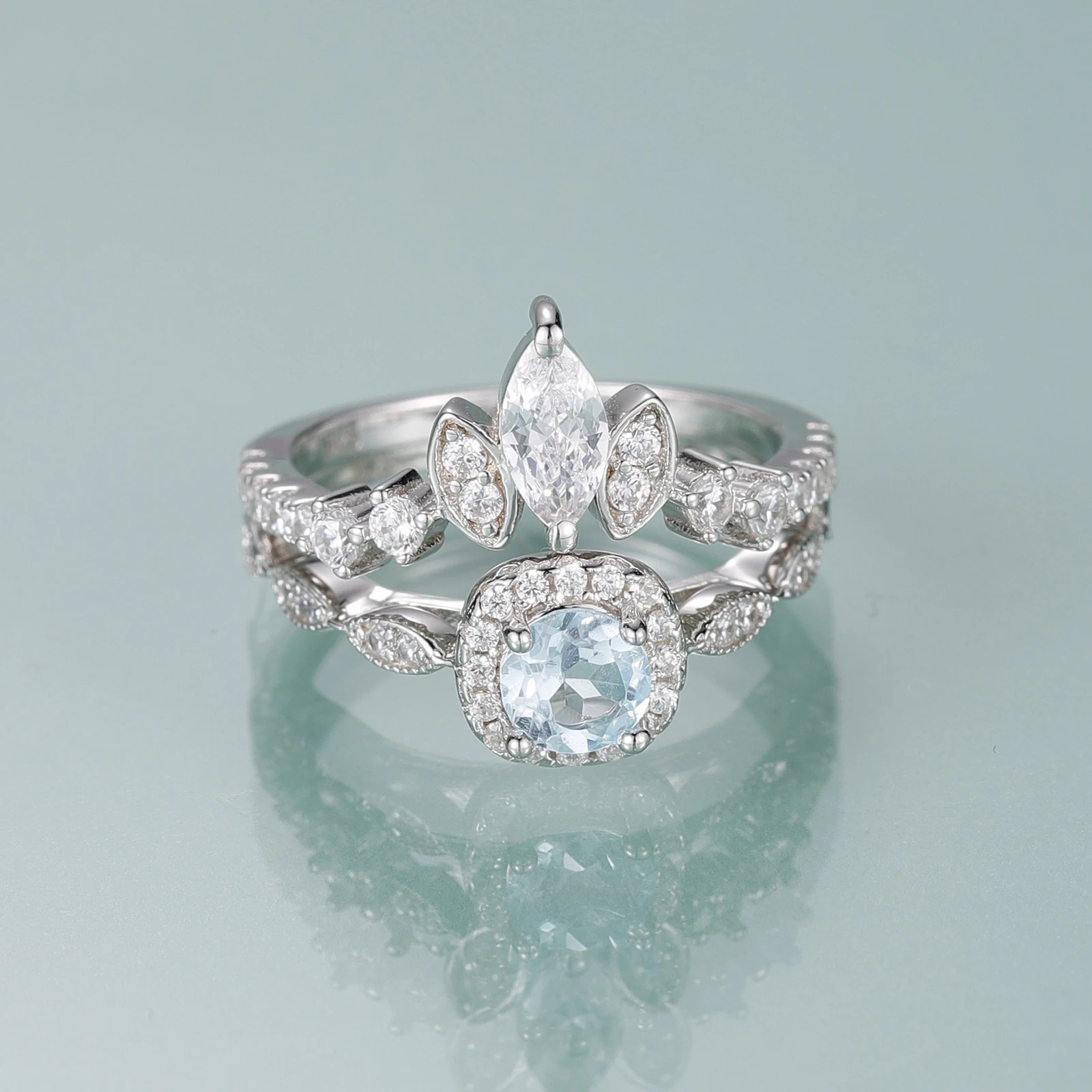 

Gem's Beauty 925 Sterling Silver Natural Topaz Rings December Birthstone Ring Set For Women Romantic Gift