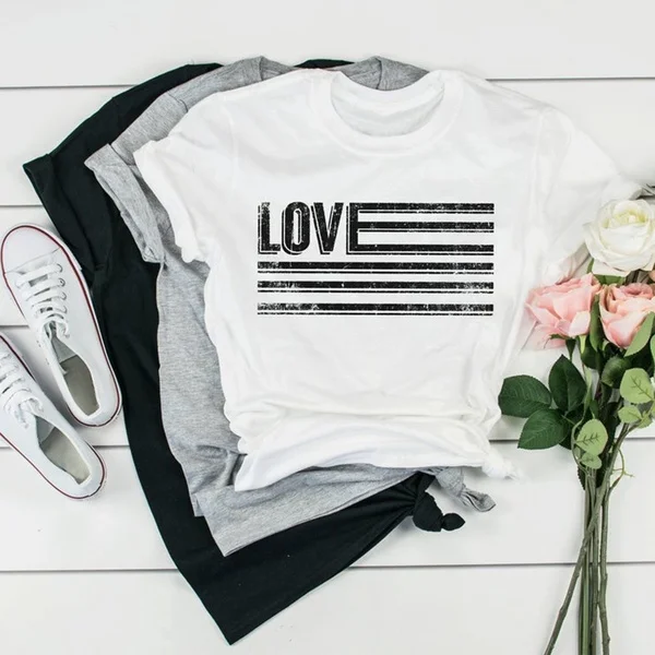 

Women graphic LOVE T-shirt Casual Summer Simple Style Cotton Short Sleeve Tees vintage fashion young hipster street style Tops