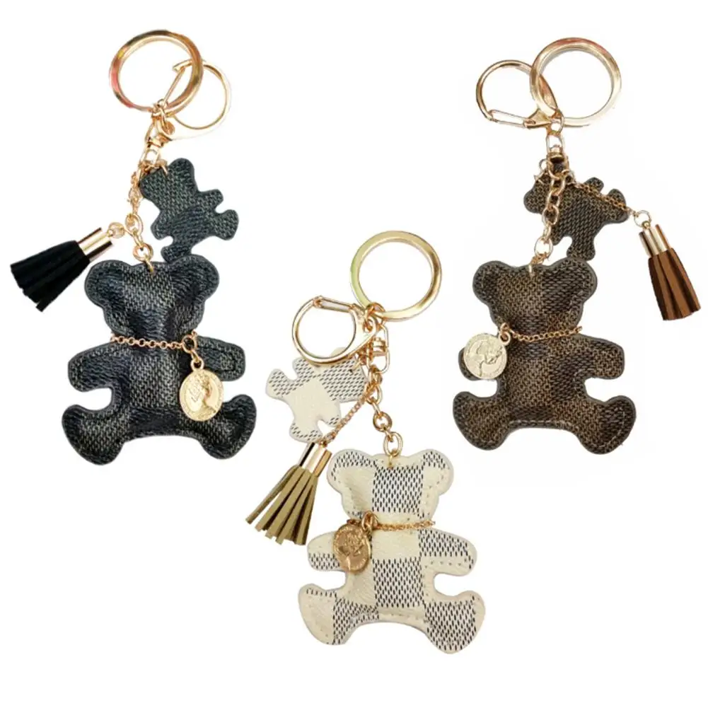 

Cute Style Bear Animal Keychain Luxury Brands Faux Leather Tassel Fashion Bag Pendant Car Key Ring Accessories Couple's Gift Hot