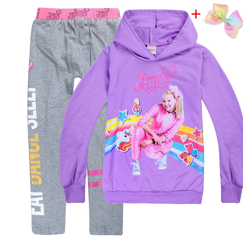 Новинка года; сезон весна-осень; JOJO Siwa; комплекты одежды для девочек; толстовка с капюшоном+ брюки; комплект одежды; детская спортивная одежда из хлопка