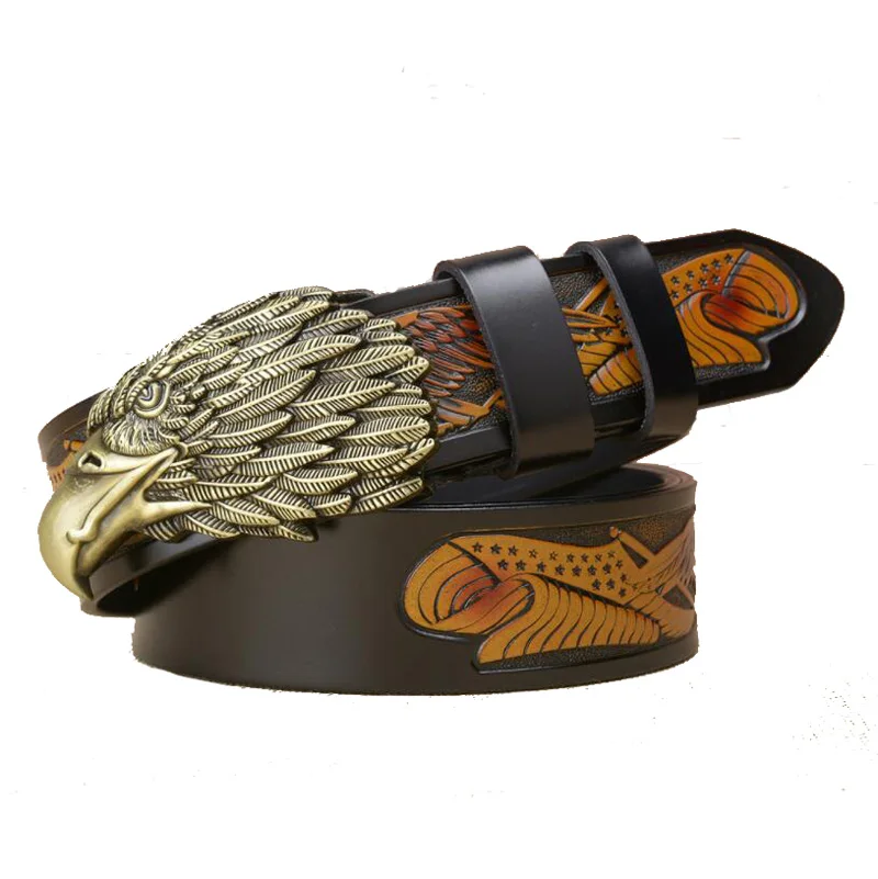 

Western Eagle Carved Leather Men Belt Fashion Eagle Head Buckle Men Jeans Causal Pants Belt