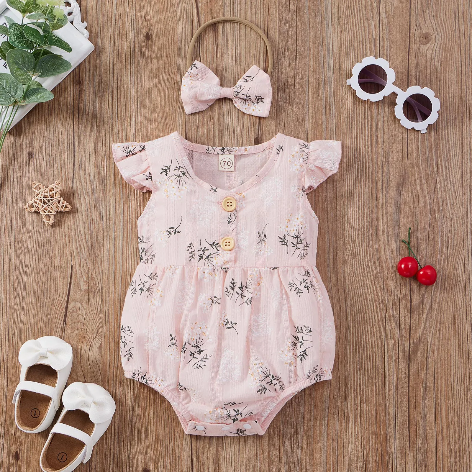 

2PCS Toddler Kids Baby Girl Clothes Floral Jumpsuit Summer Sleeveless Bodysuit Sunsuit Outfits Headband Cute Infant Clothing
