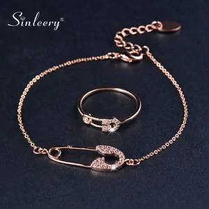 SINLEERY, браслет-цепочка и кольца в форме лампы, цвет розового золота, со стразами, аксессуары для вечевечерние ZD1 SSF