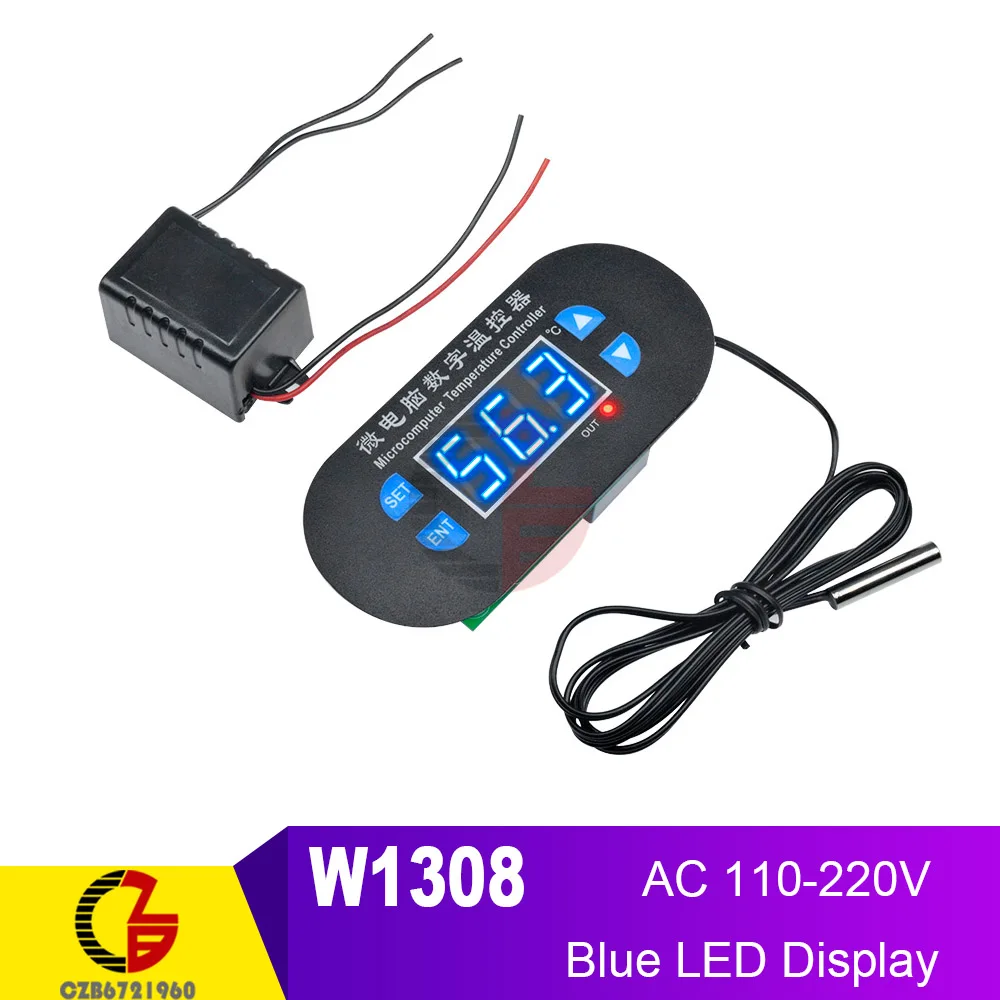 Blue 110-220V Двойной светодиодный термостат с цифровым терморегулятором, 220 В, 110 В, 12 В, переменный ток, домашний термометр для автомобиля, терморегулятор NTC, термистор - Цвет: Blue 110-220V