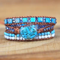 genuine aamzonite leather 3 strands wrap bracelet healing stone handmade bracelets women natural stone beaded leather bracelet