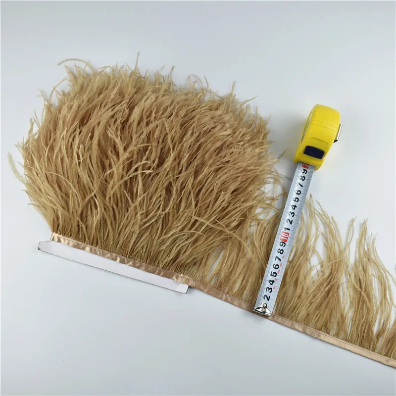 

1Meters Khaki Ostrich Feathers Trim Width 10-15cm Ostrich Feather Skirt Ostrich Feather Ribbon Fringe Trims Carnaval Assesoires