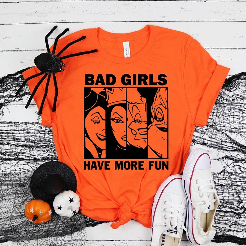 

Bad Girls Have More Fun Women T Shirts Oranger Halloween Funny T-shirt Short Sleeve Graphic Tee Big Size Festival Tops Femme Tee