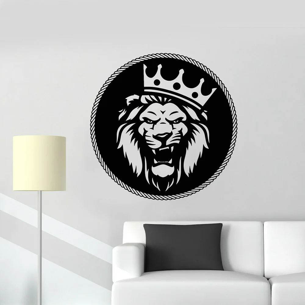 

Circle Lion King Vinyl Wall Decal Living Room Predator Head Crown Animal Wall Stickers Nursery Children Room Bedroom Decor W079