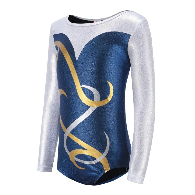 5-12Y Gymnastics Dancesuit Girls Long Sleeve Dance Leotards Child Striped Costumes Leotards Kids Ballet Suits