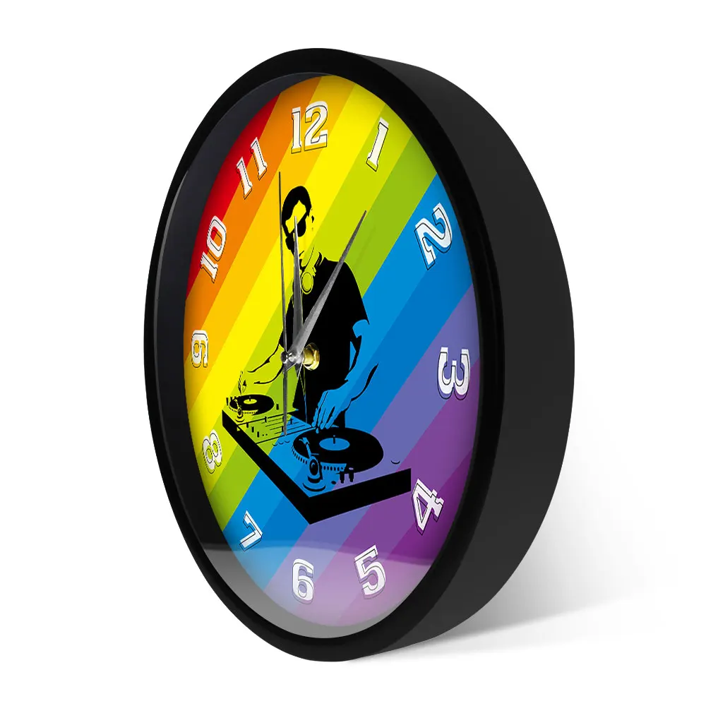 

DJ LED Luminous Wall Clock Sound Control Atomsphere Lighting Watch Metal Frame Turntable Mixer Record Music Gift Night Club Deco