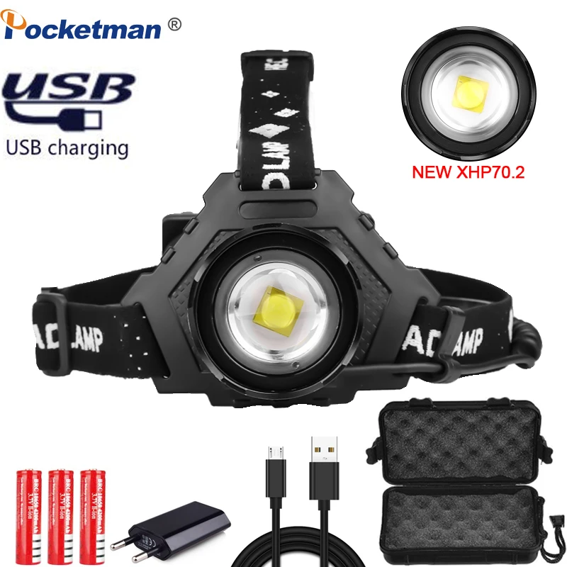 

Headlight Powerful XHP70.2 LED Headlamp USB Rechargeable Head Light XHP50 Waterproof Head Lamp Head Front Light 18650