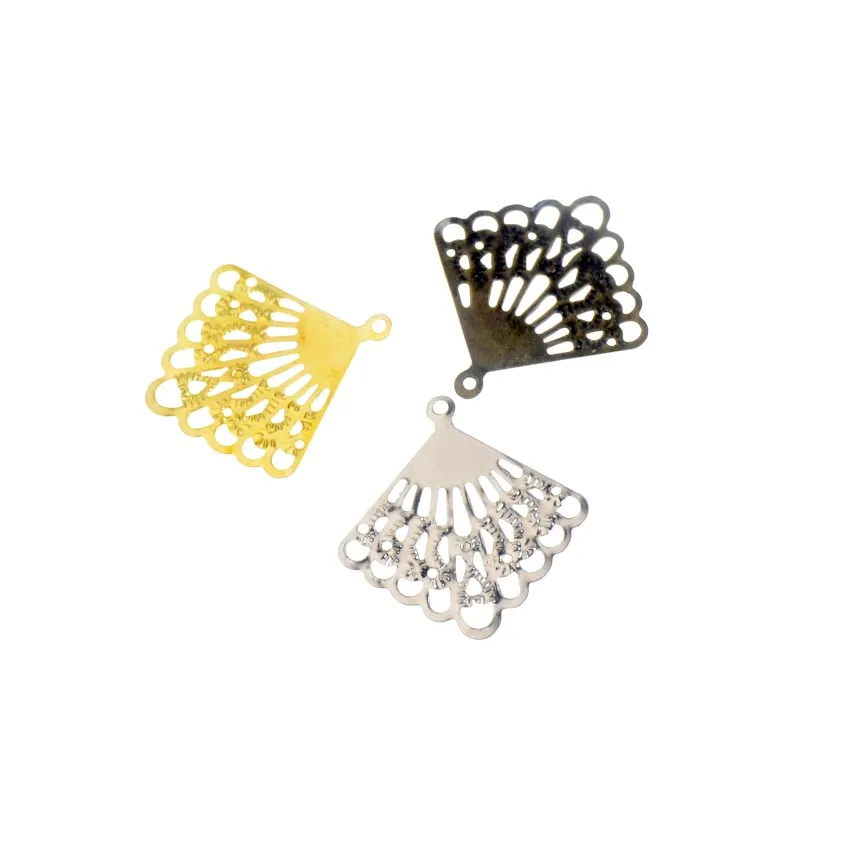 

Free shipping 30PCS 3Color Metal Filigree Slice Fan-shaped Wraps Connectors Jewelry Findings Connector Diy Crafts 26*25mm