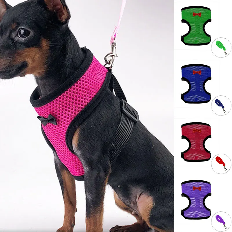 

Dog Harness with Leash Set Puppy Adjustable Cat Vest Mesh Harness Collar Chest Strip Walking Lead for Chihuahua Pug Bulldog Cat